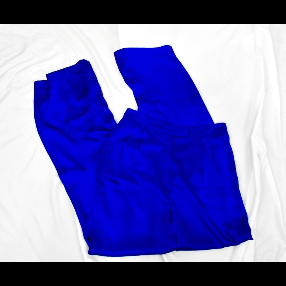 Auth Versace Jeans Couture Royal Blue Satin High-waist, Wide-leg, Satin Pants 30
